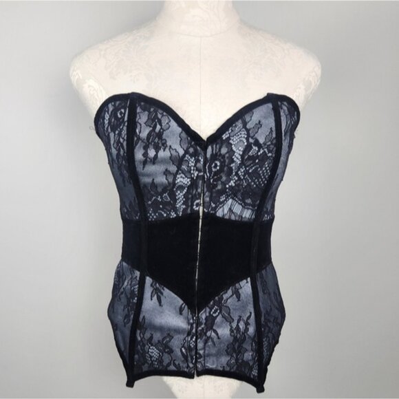 Coquette Corset Top Black Grey Pace Size Small Renaissance Castlecore Fairytale - Picture 2 of 13